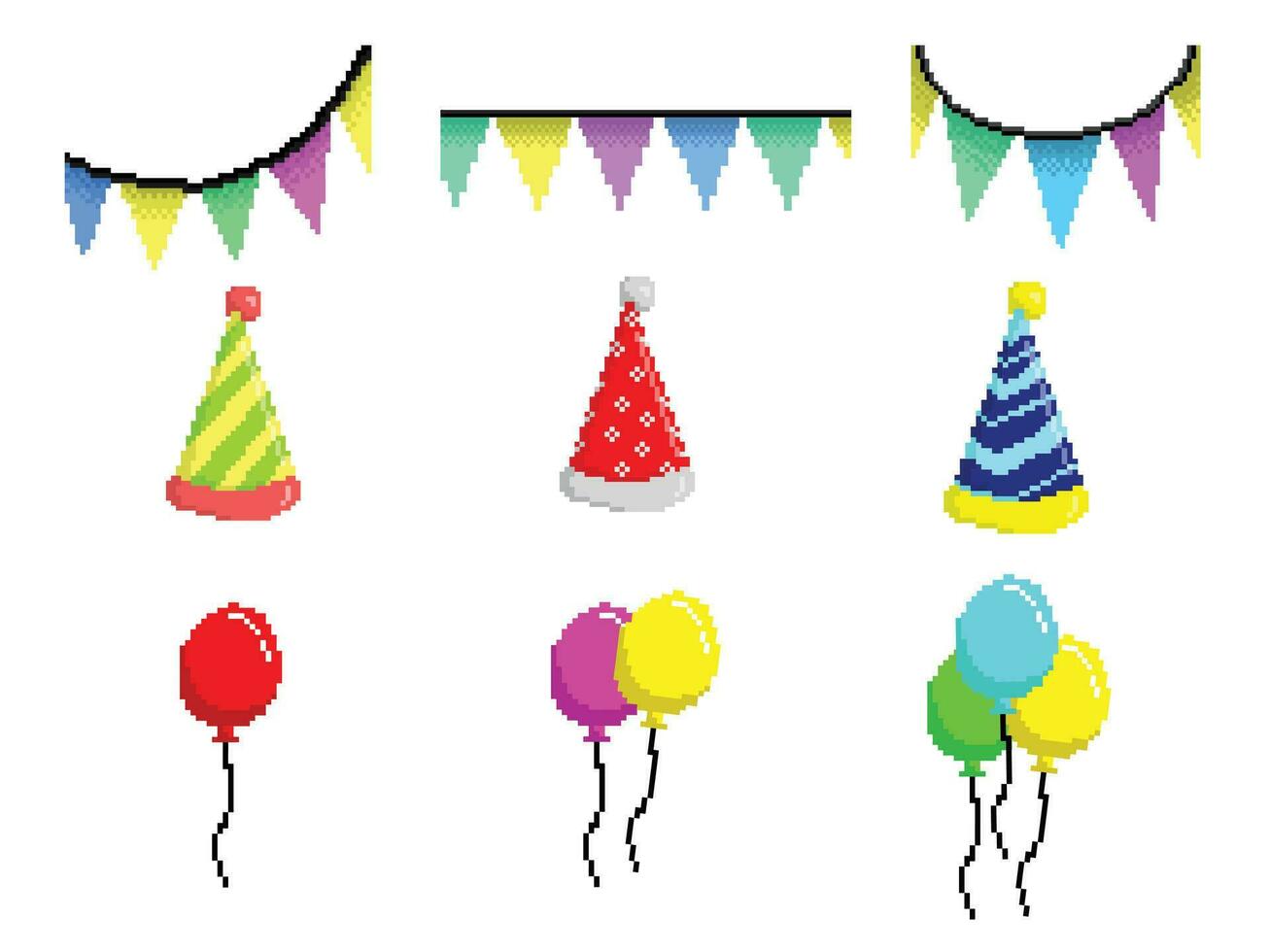 collection party colorful pixel design for decorate party celebrate festival vector