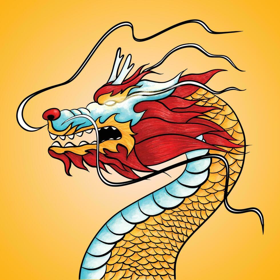 fantasy golden dragon chinese asia culture ancient animal draw paint design vector