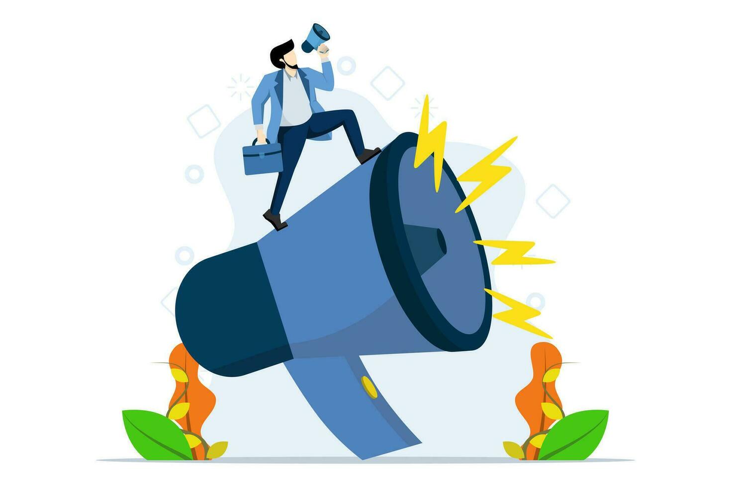 Social Media campaign Advertising Concept using megaphone, Digital Marketing. business promotion, vector, advertising, call with megaphone, online warning. flat vector illustration on white background