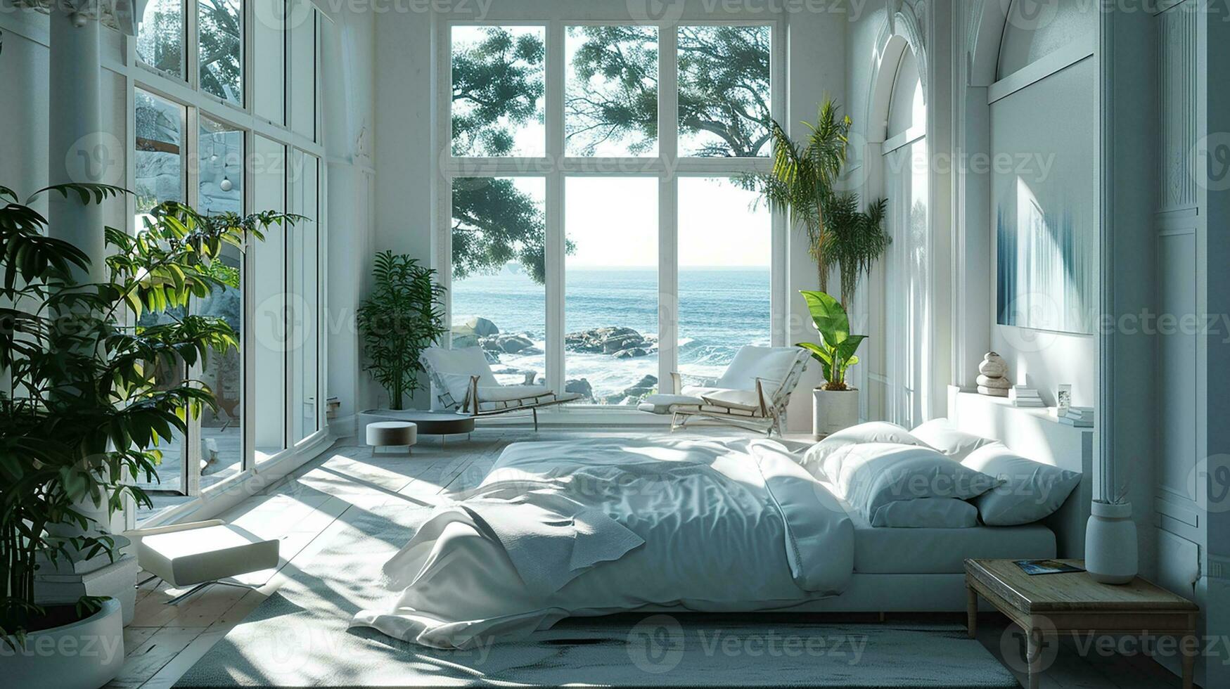 AI generated Bedroom interior design minimal aesthetic 3d rendered photo