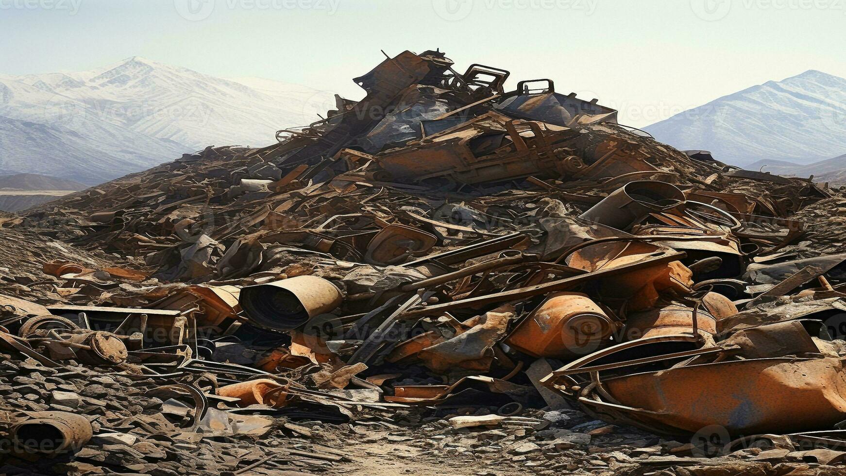 AI generated pile of rusty metalls, metall factory photo