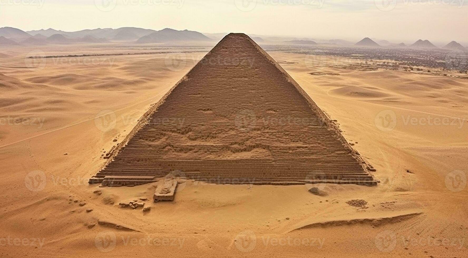 AI generated aerial view of the pyramid, pyramid in the desert photo