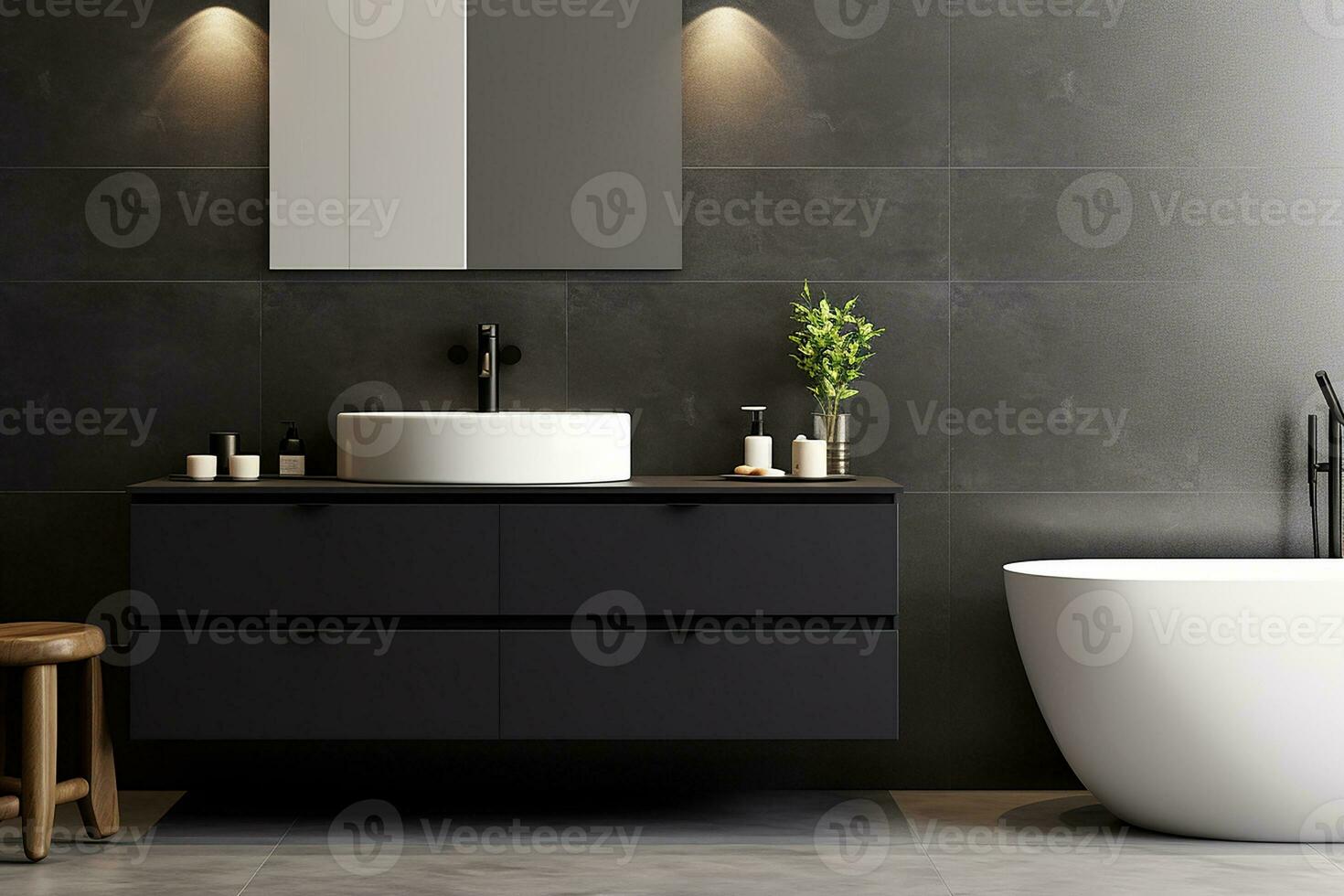 AI generated 3d rendered bathroom sink with modern cabinet photo