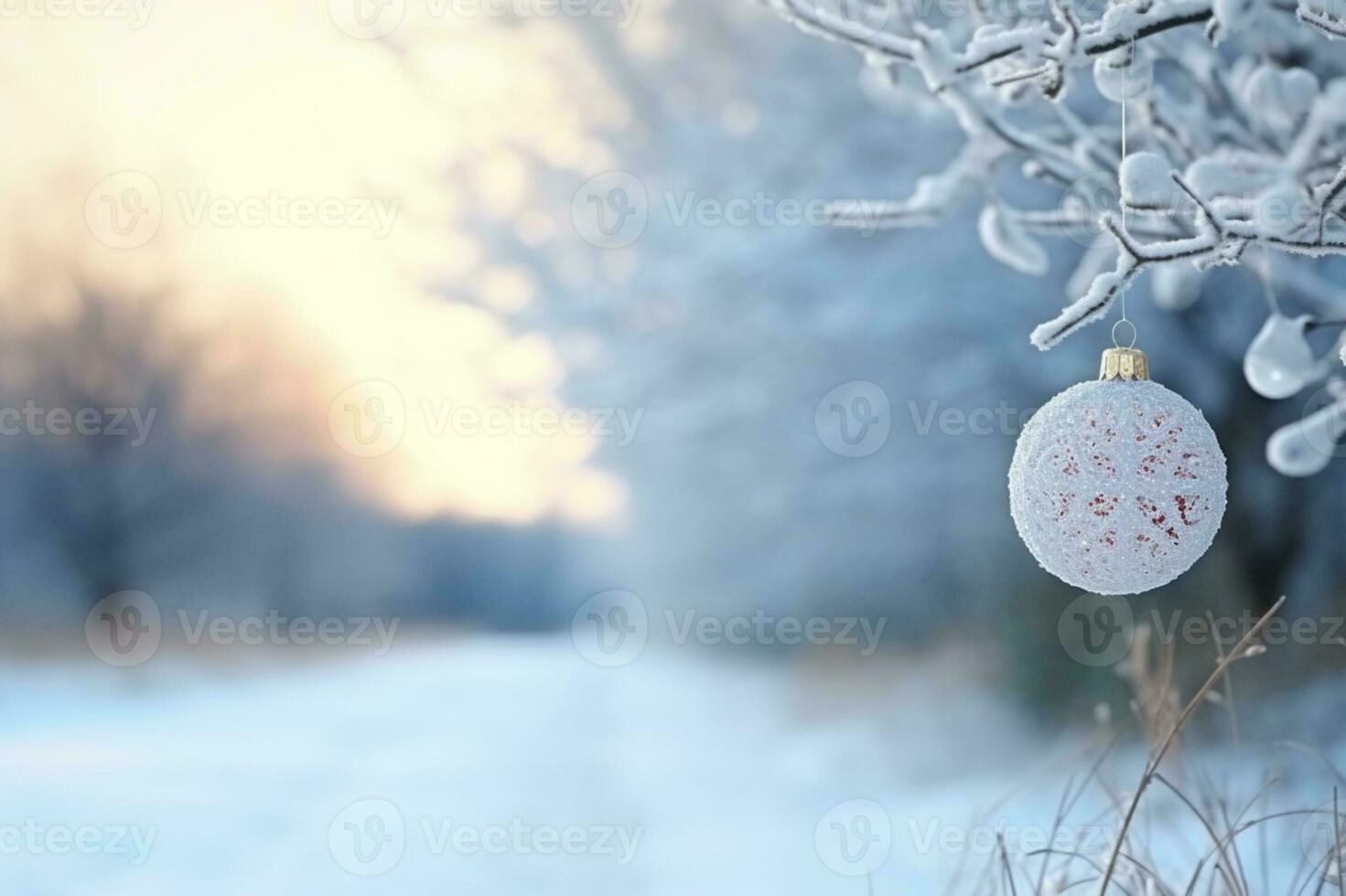 AI generated Merry christmas and happy new year, holidays greeting card with blurred bokeh background photo