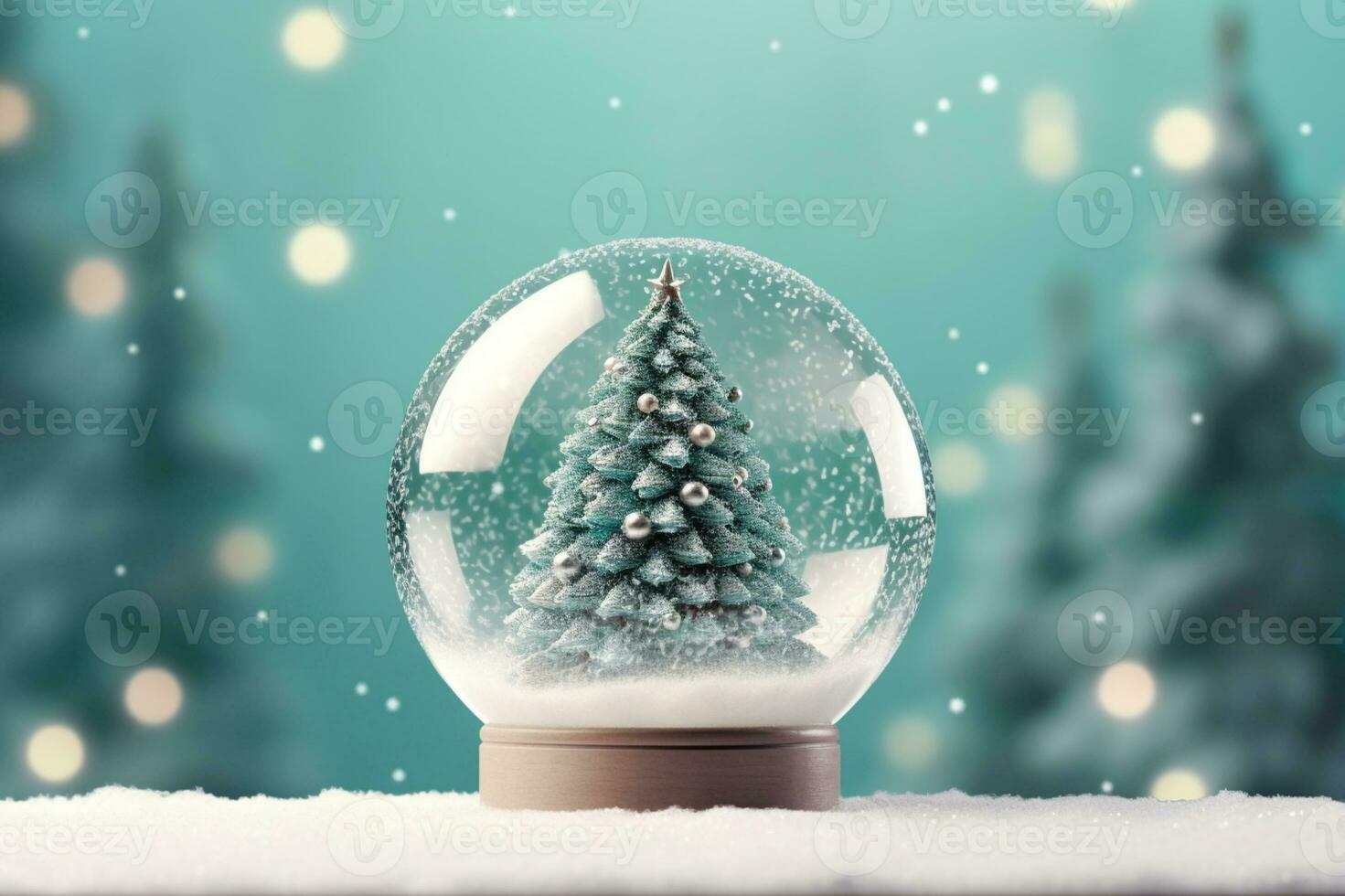 AI generated Christmas tree on glass globe ornament photo