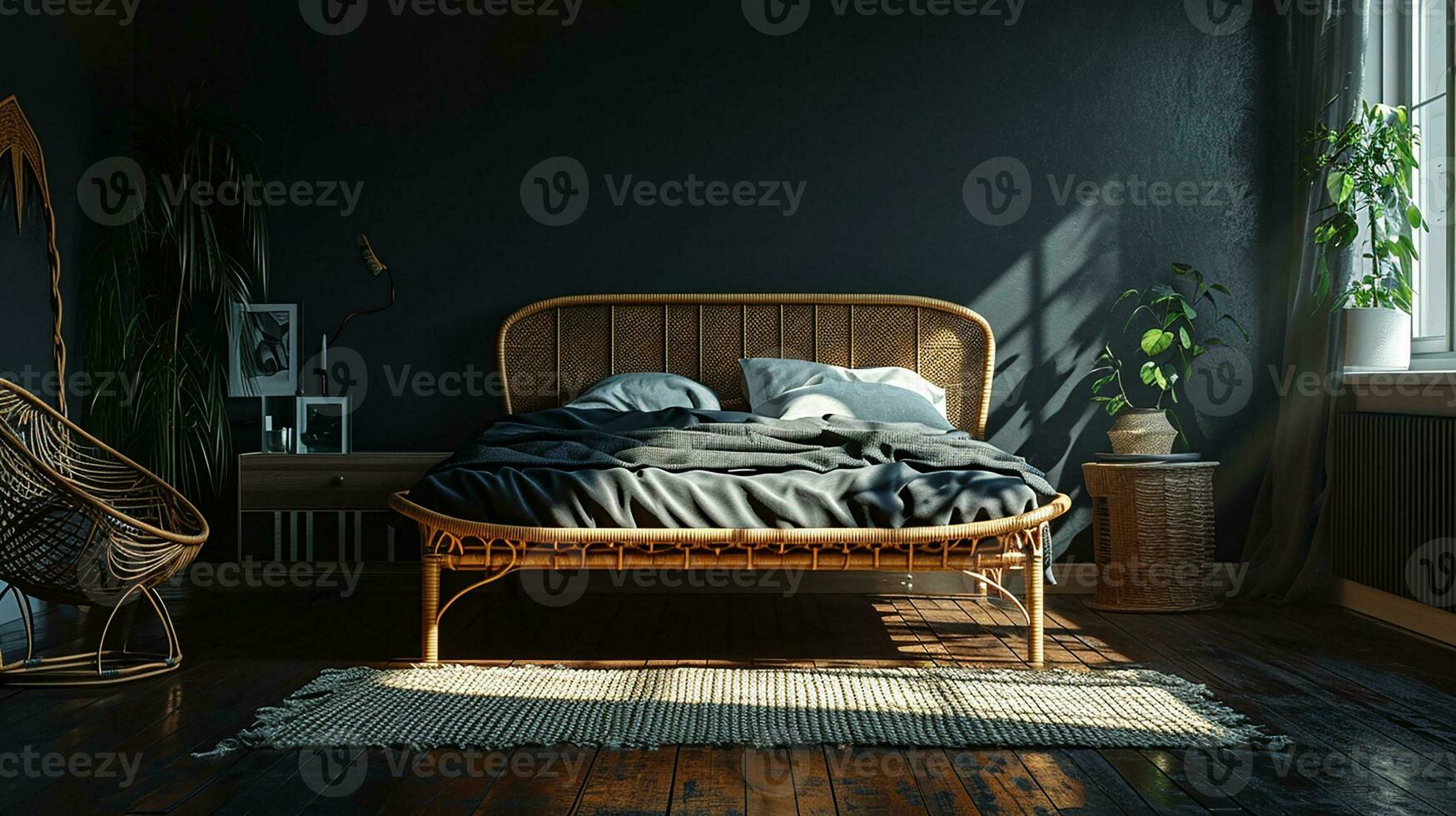 AI generated Bedroom interior design minimal aesthetic 3d rendered photo