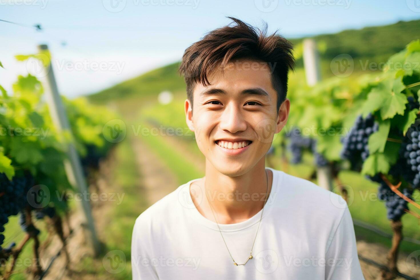 ai generado agricultura es mi vida retrato de un alegre joven granjero posando en el campos en su granja foto