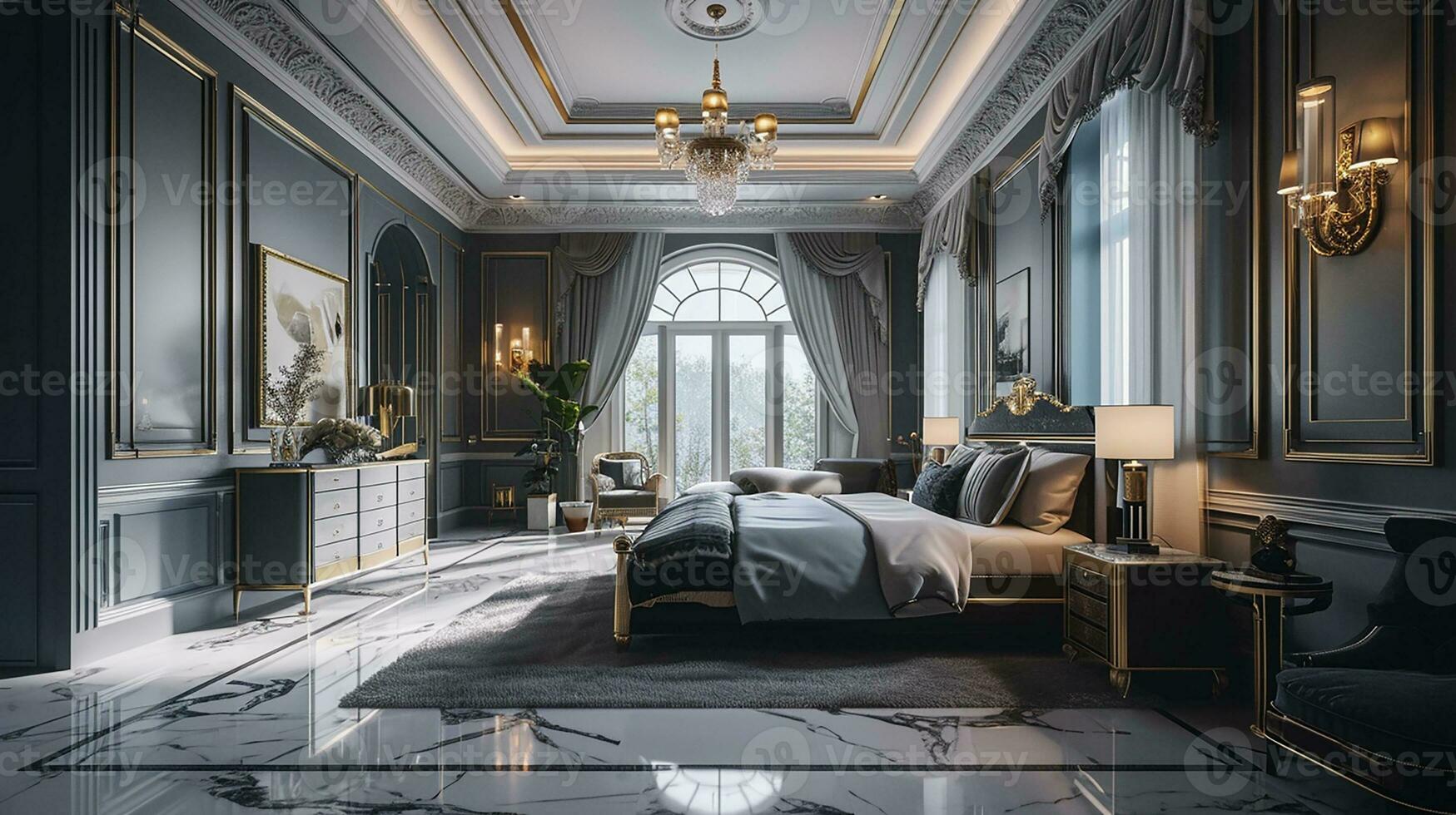 AI generated Bedroom interior design minimal aesthetic 3d rendered photo