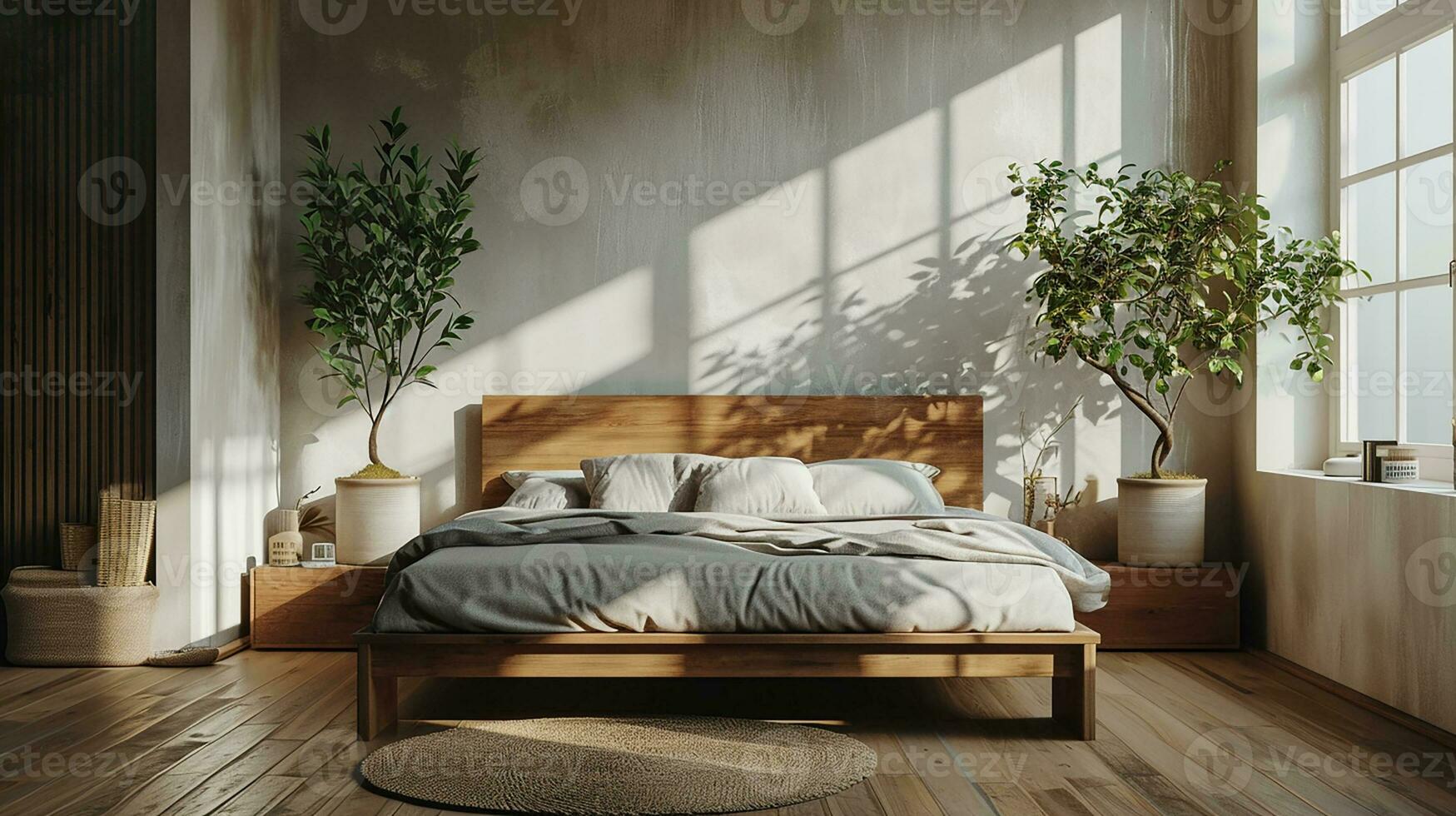 AI generated Bedroom interior design minimal aesthetic 3d rendered photo