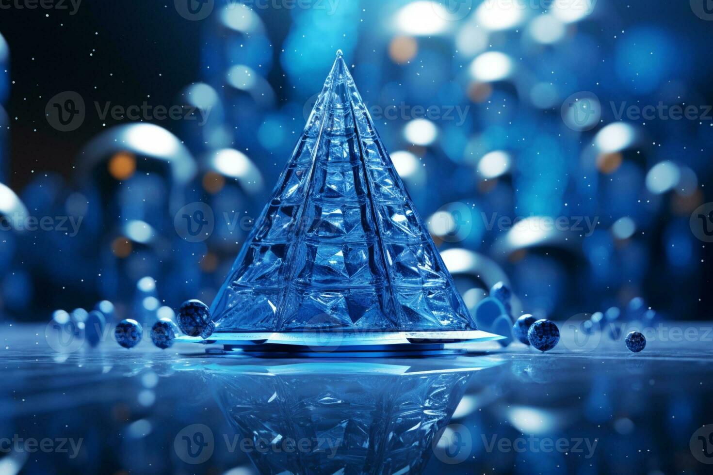 AI generated Abstract Blue shinny Christmas tree with bokeh background technology concept photo