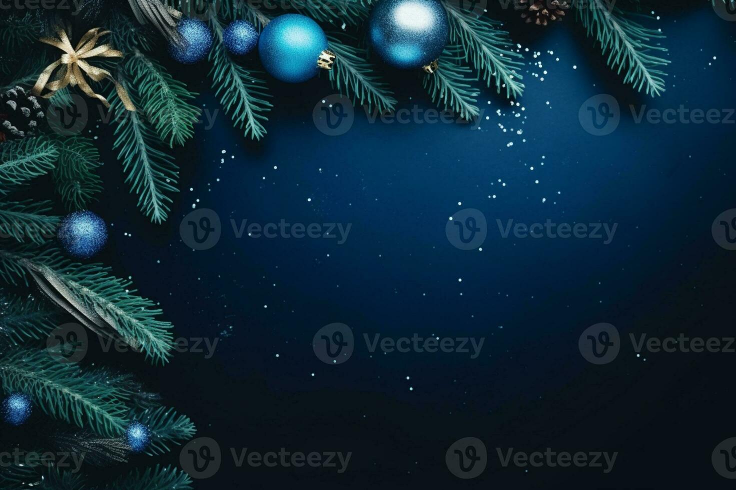 AI generated Christmas composition of fir tree branches with baubles photo