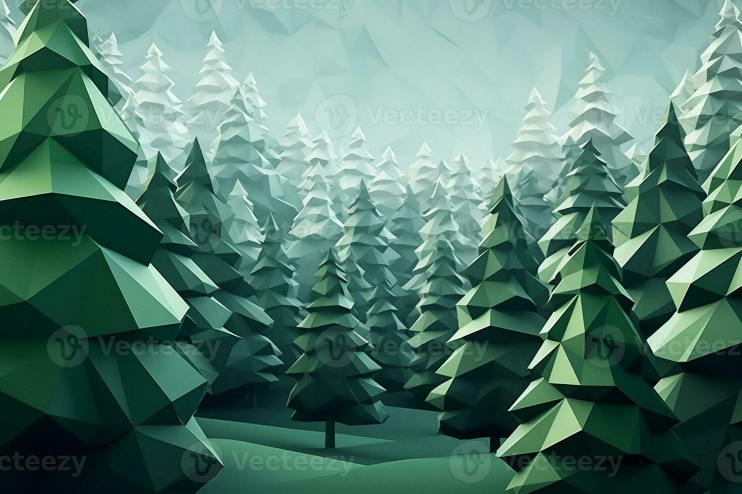 AI generated 3d geometric forest landscape photo