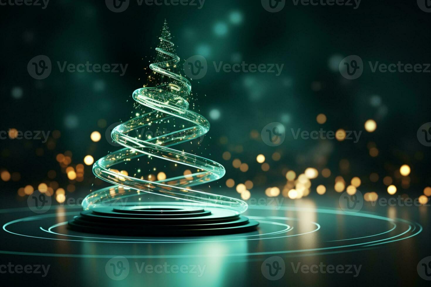 AI generated Christmas tree concept made of light trail technology concept photo