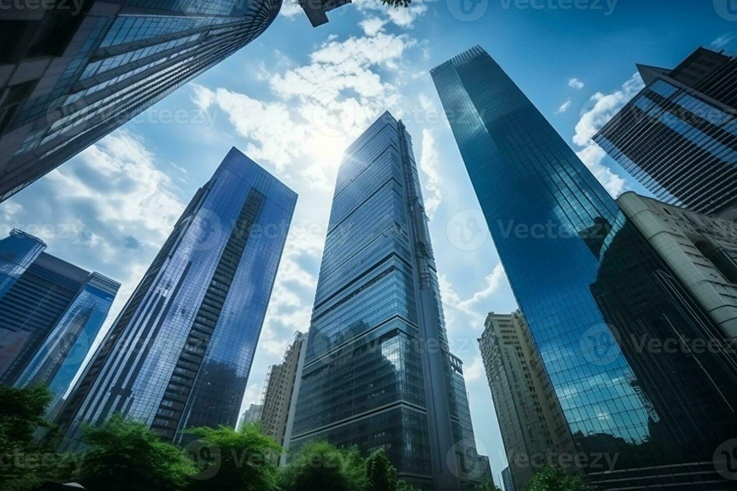 AI generated Glass architecture Skyscrapers from a low angle view photo
