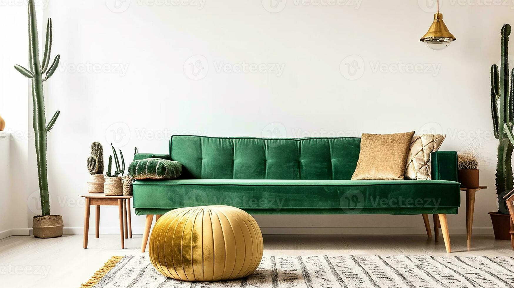 AI generated living room interior design with sofa minimal aesthetic 3d rendered photo