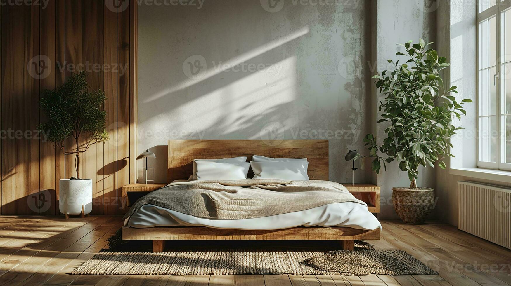 AI generated Bedroom interior design minimal aesthetic 3d rendered photo