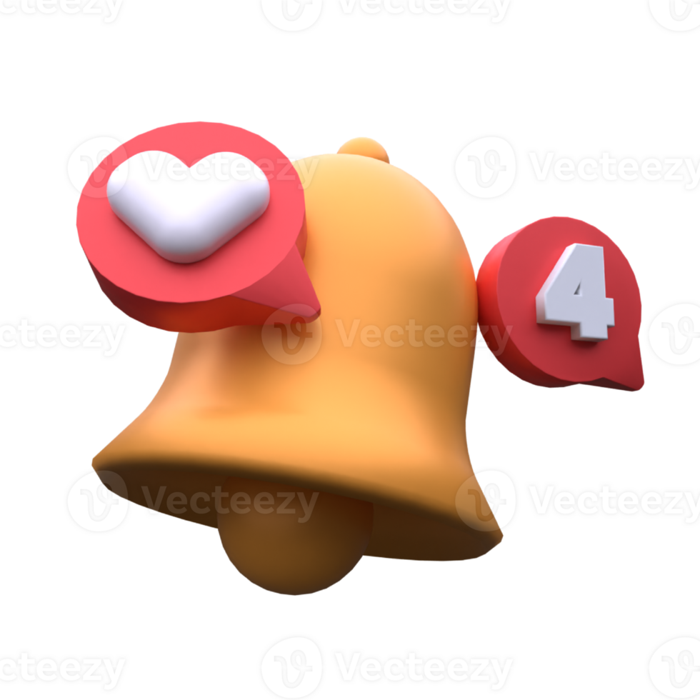 unique 3d rendering minimal notification bell push icon simple.Realistic vector illustration. png