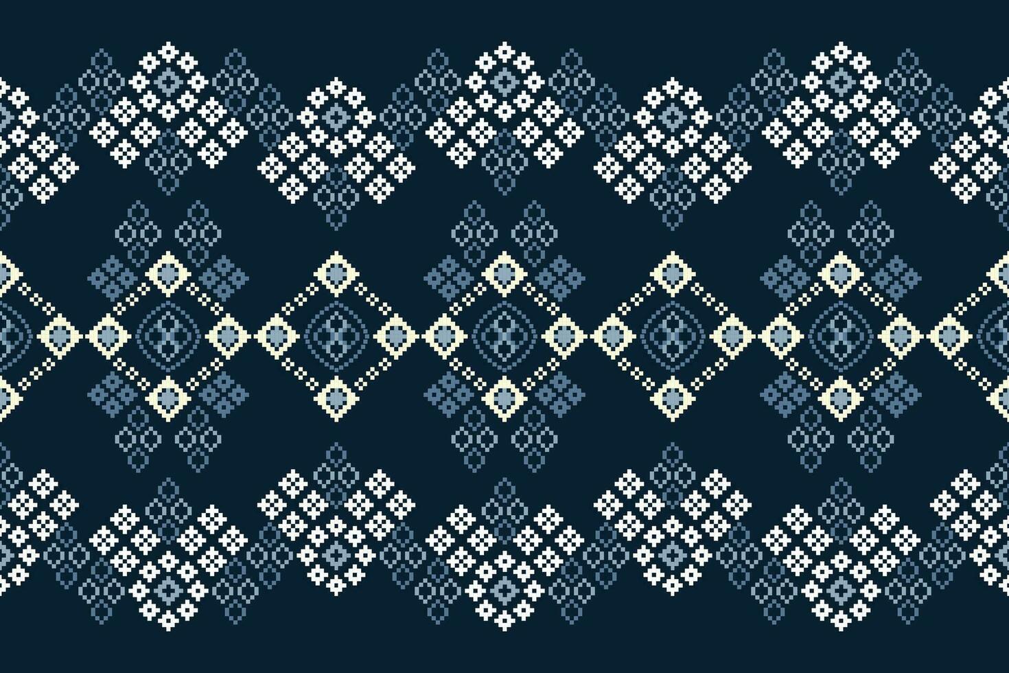 étnico geométrico tela modelo cruzar puntada.ikat bordado étnico oriental píxel modelo azul antecedentes. resumen, vector, ilustración. textura,ropa,marco,decoración,motivos,seda fondo de pantalla. vector