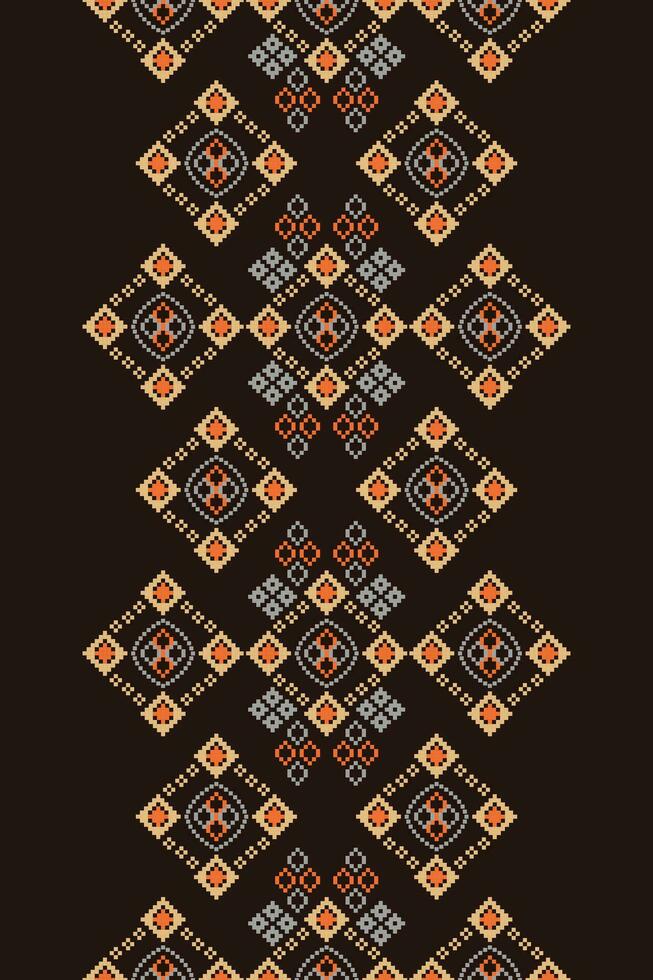 Ethnic geometric fabric pattern Cross Stitch.Ikat embroidery Ethnic oriental Pixel pattern brown background. Abstract,vector,illustration. Texture,clothing,scarf,decoration,carpet,silk wallpaper. vector