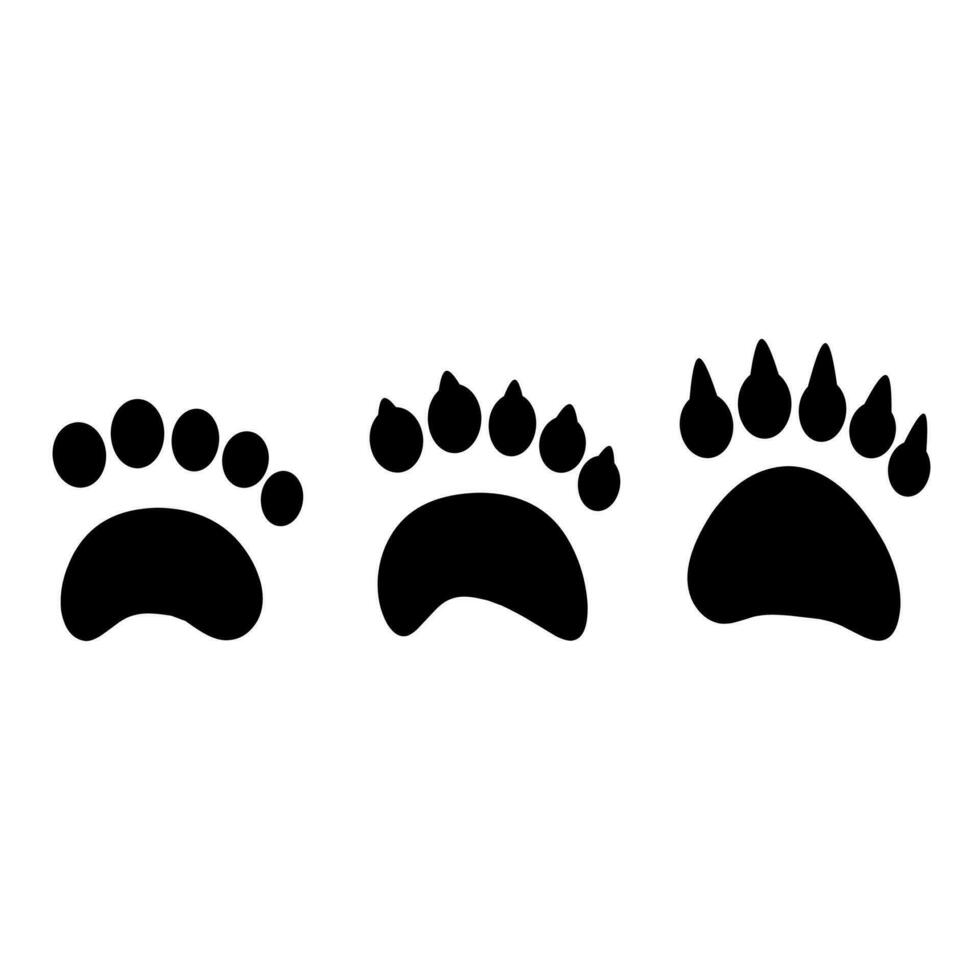 Vector silhouettes of bear paws with sharp nails and without nails. Bear footprints.
