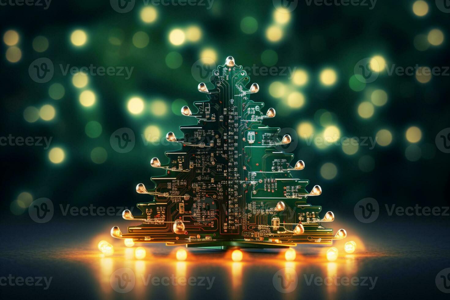 AI generated Christmas tree made with circuit board technology concept photo