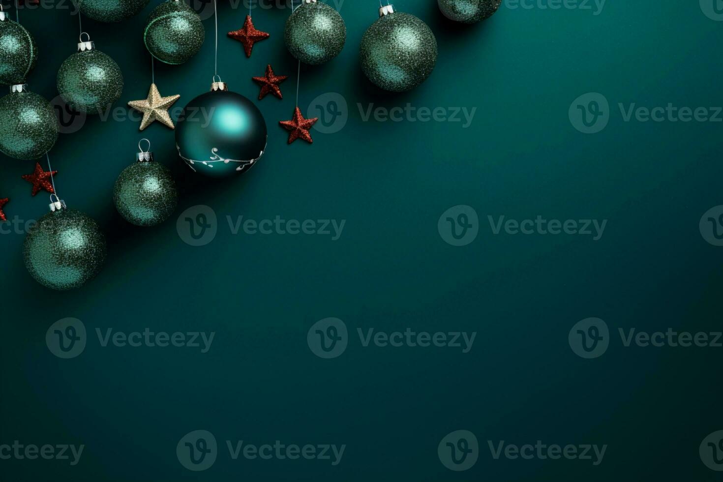 AI generated christmas holidays composition of fir tree branches with baubles and copy space photo