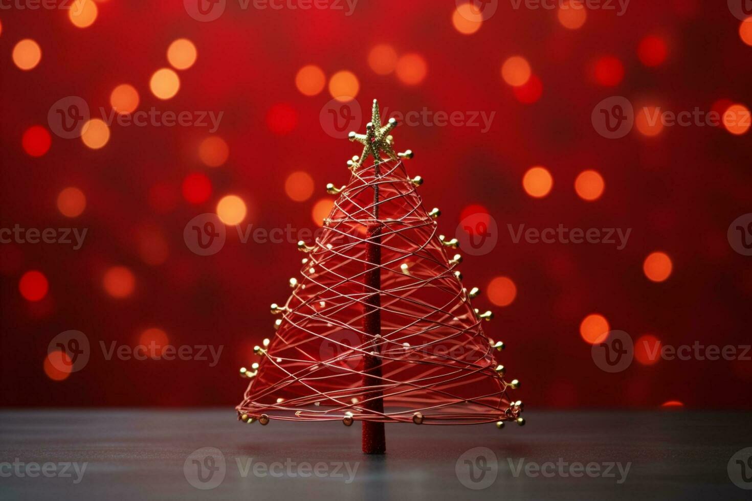 AI generated Red Christmas tree made up with paper clip and wire bokeh blurred background copy space photo