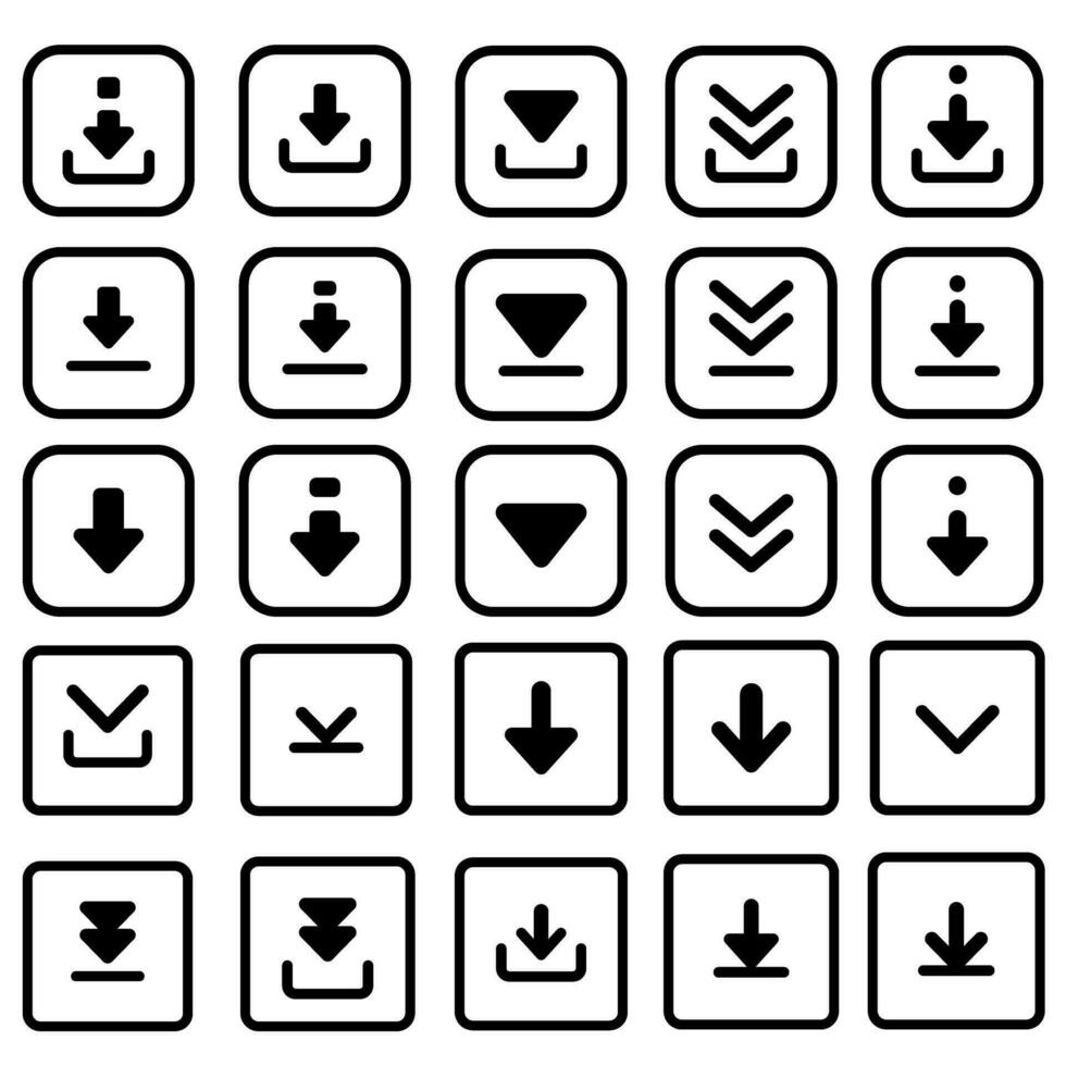 Download icon vector set. Upload button illustration collection. Load symbol or logo.