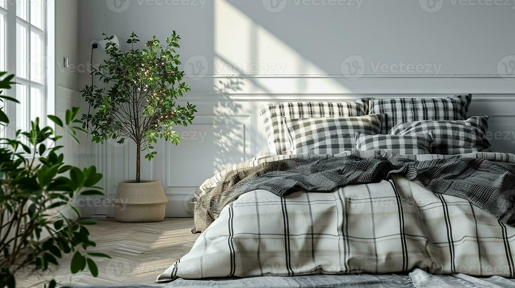 AI generated Bedroom interior design minimal aesthetic 3d rendered photo