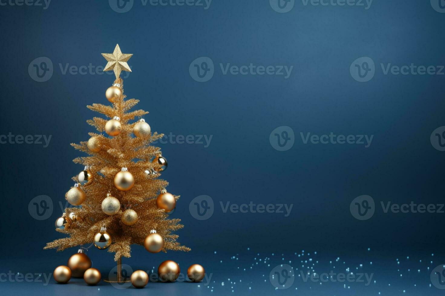 AI generated Small Christmas background with decorative fir tree on blurred background with bokeh photo