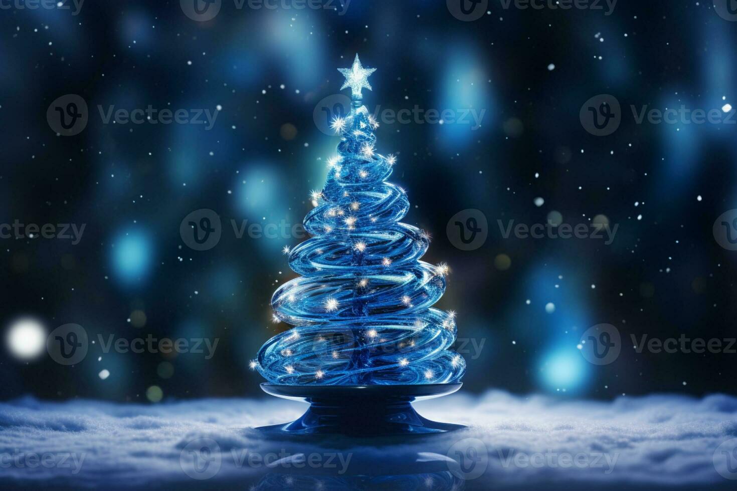 AI generated Abstract Blue shinny Christmas tree with bokeh background technology concept photo