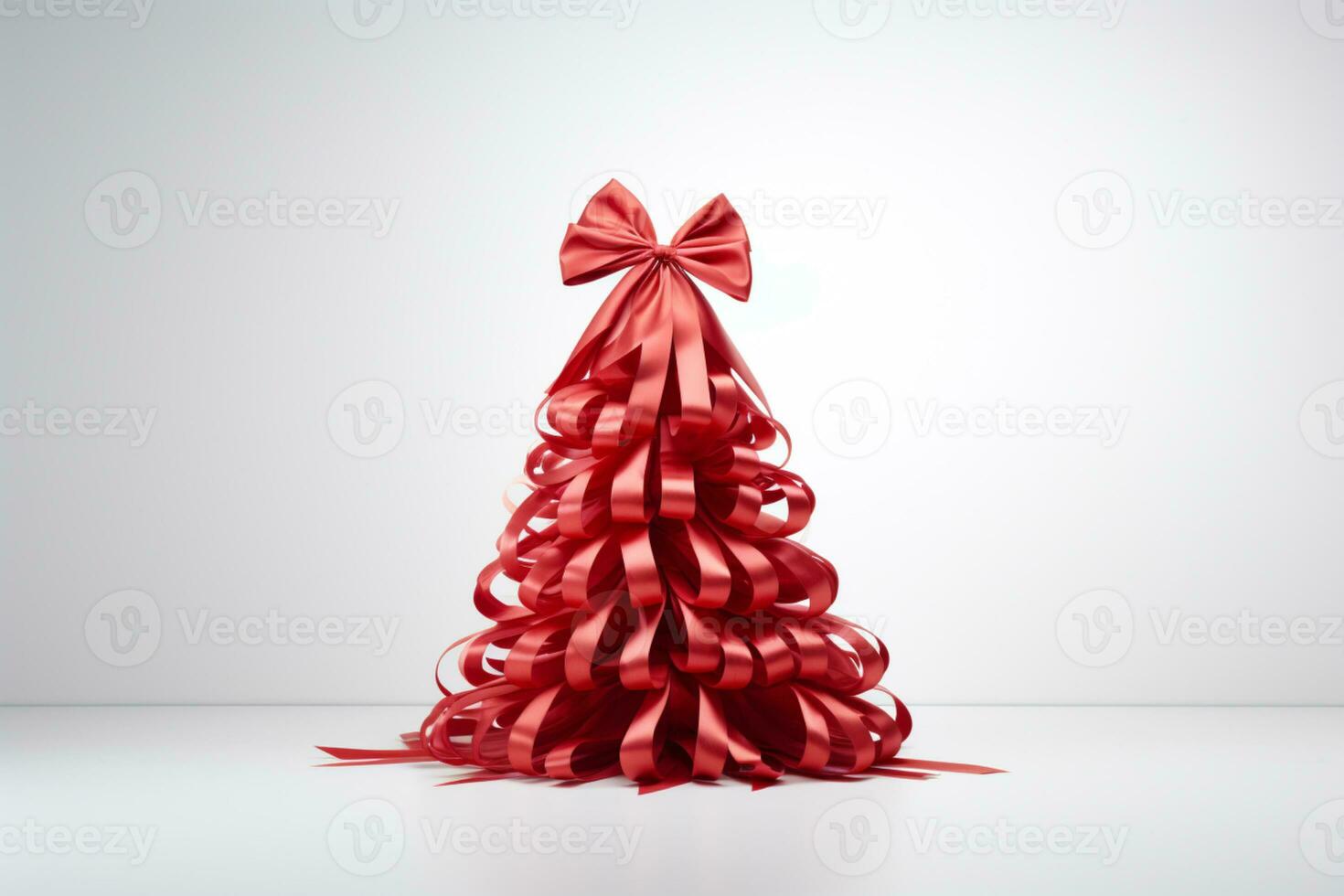 AI generated red Christmas tree made with ribbon photo