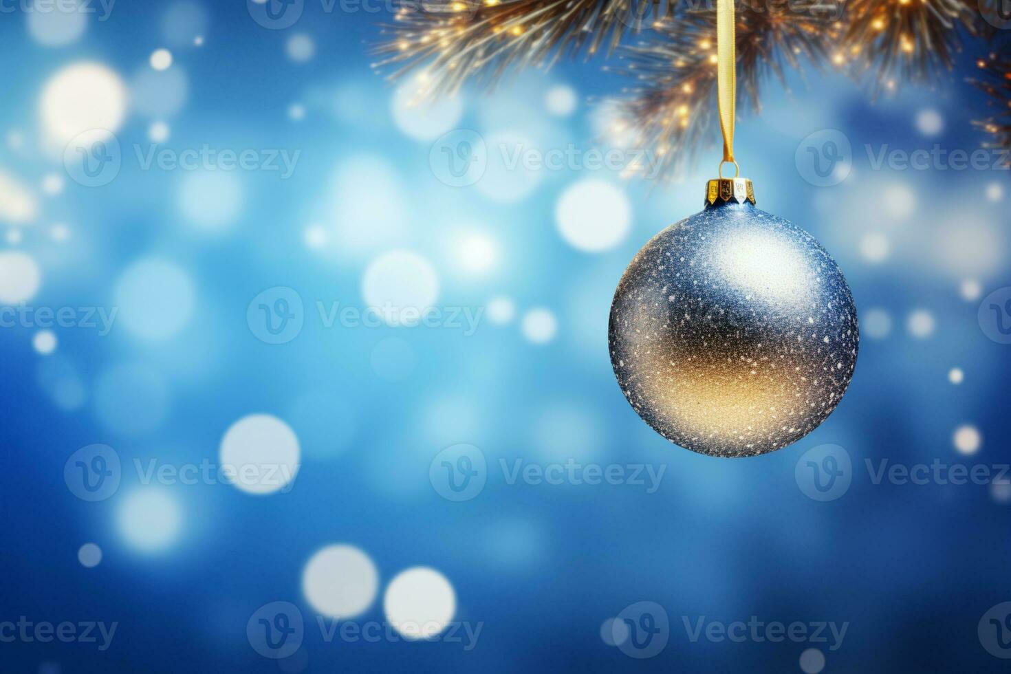 AI generated Beautiful closeup of a Christmas tree hanging ornaments on it photo