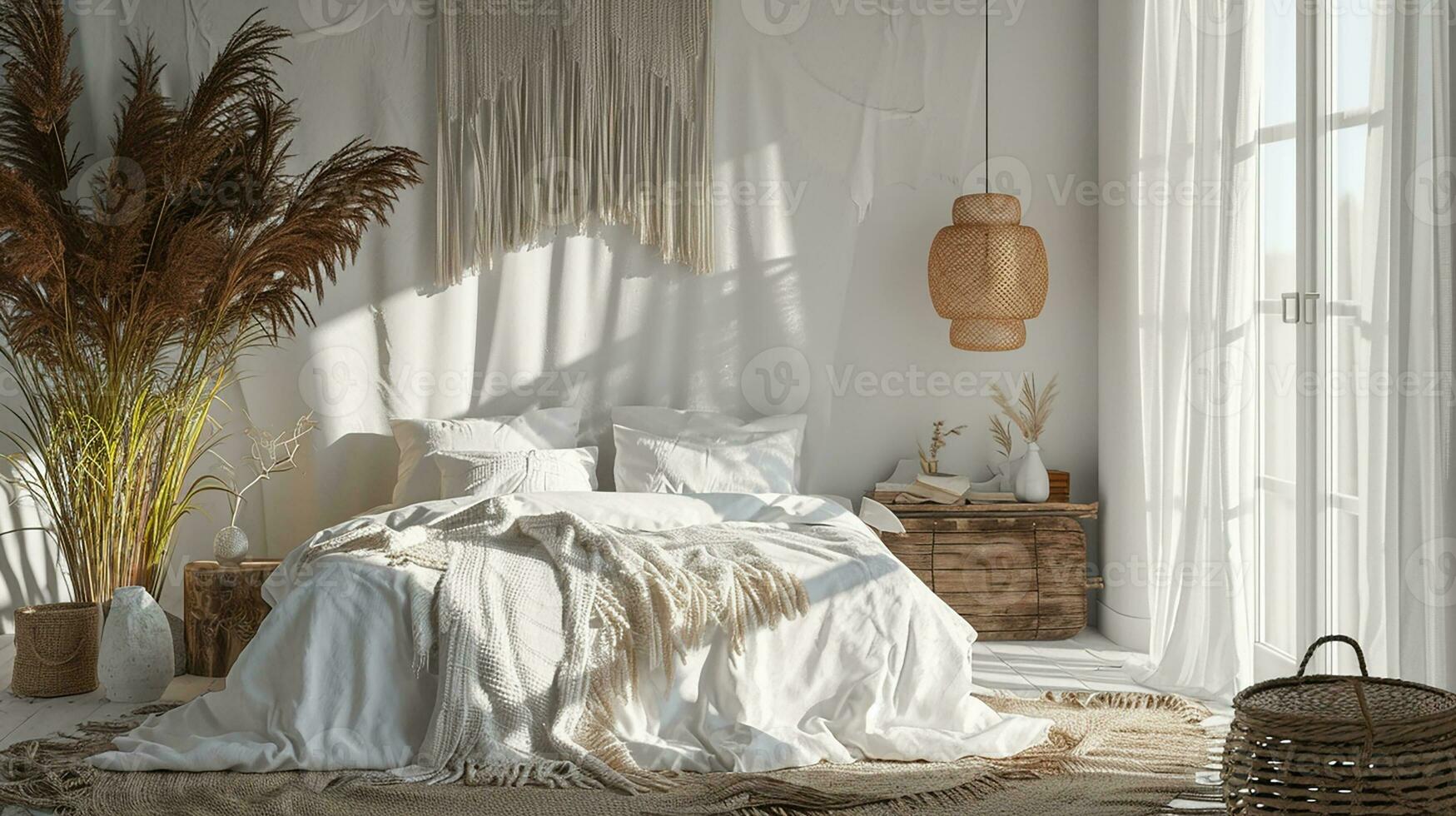 AI generated Bedroom interior design minimal aesthetic 3d rendered photo