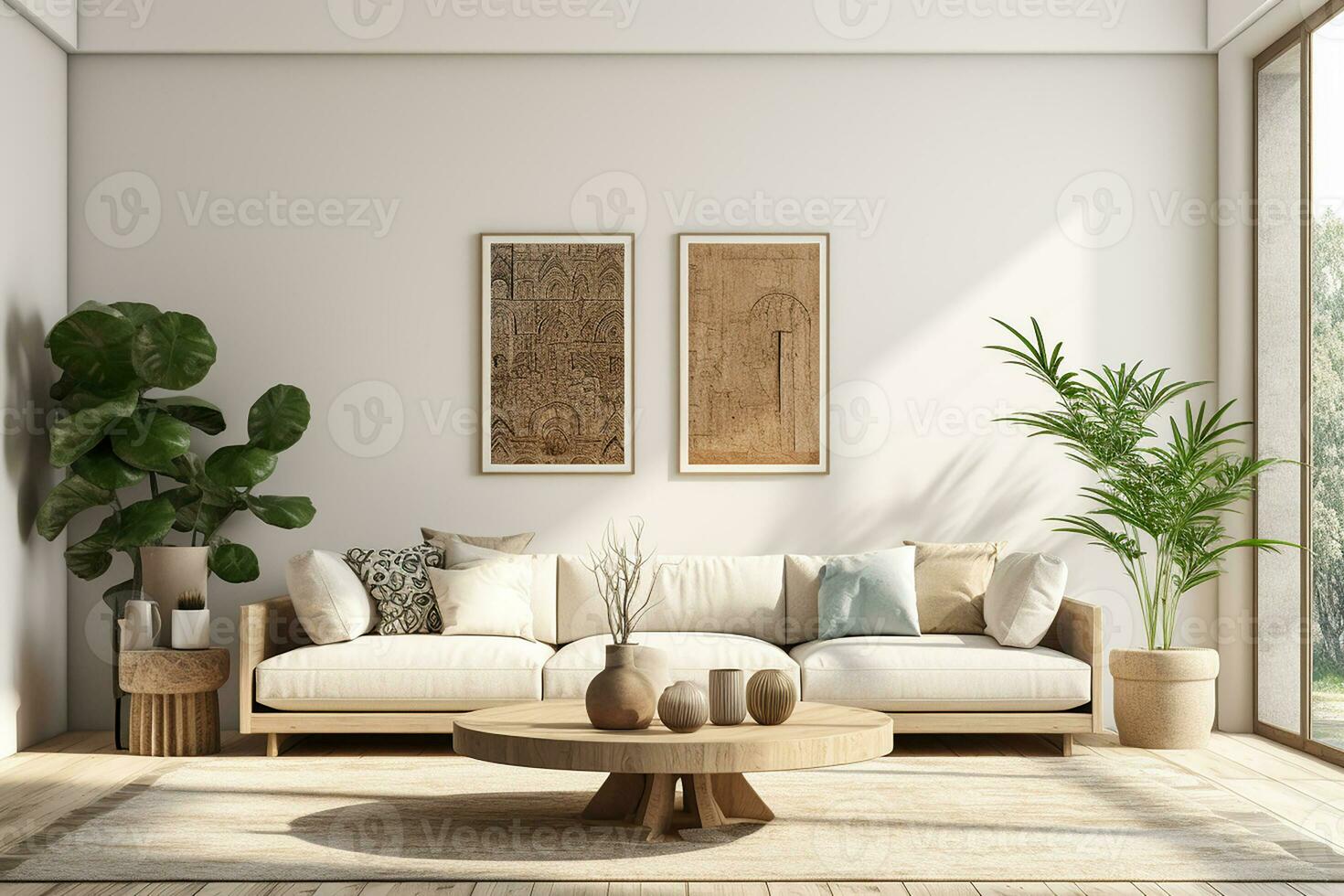 AI generated 3d rendered Minimal style Modern living room interior design with sofa photo