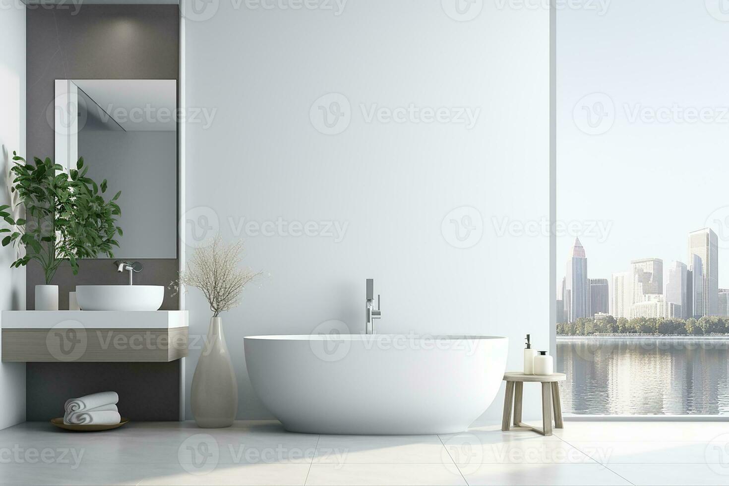 AI generated 3d rendered Minimal style black theme Modern bathroom interior design with bathtub photo