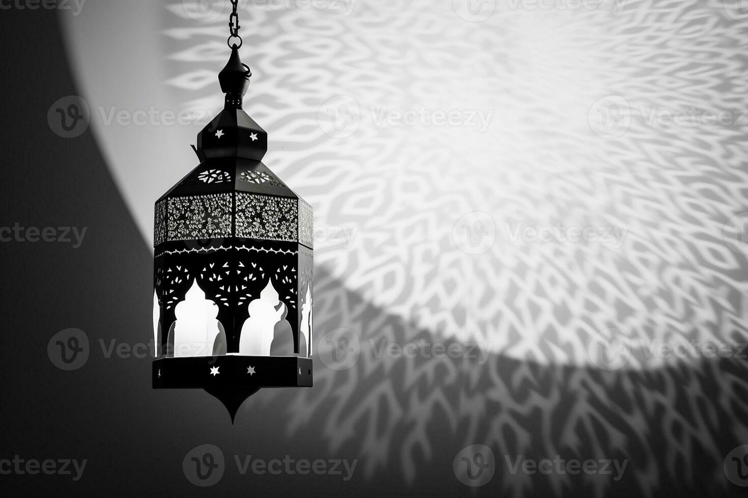 AI generated Ornamental Arabic lantern glowing for Muslim holy month Ramadan Kareem photo