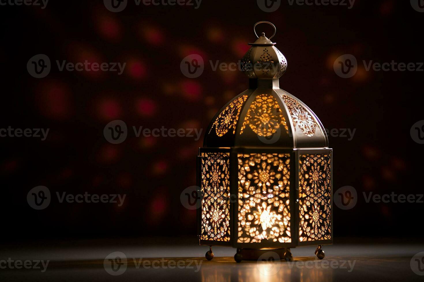 AI generated Ornamental Arabic lantern glowing for Muslim holy month Ramadan Kareem photo