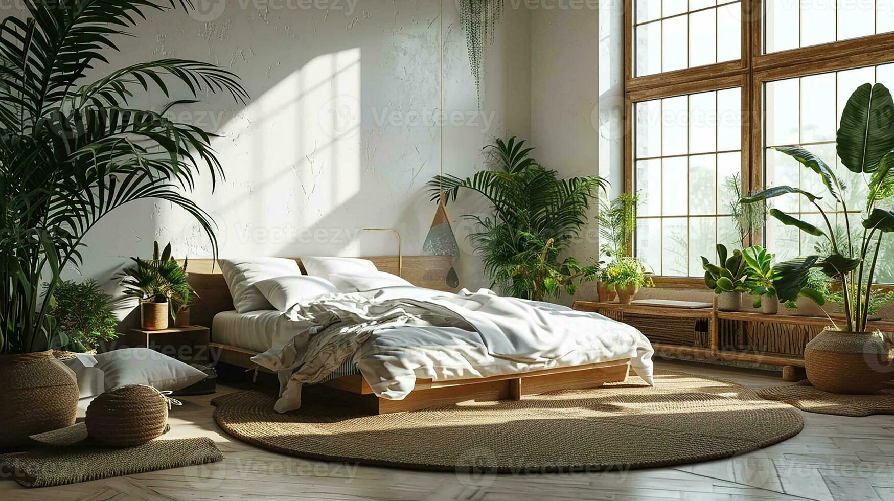 AI generated Bedroom interior design minimal aesthetic 3d rendered photo