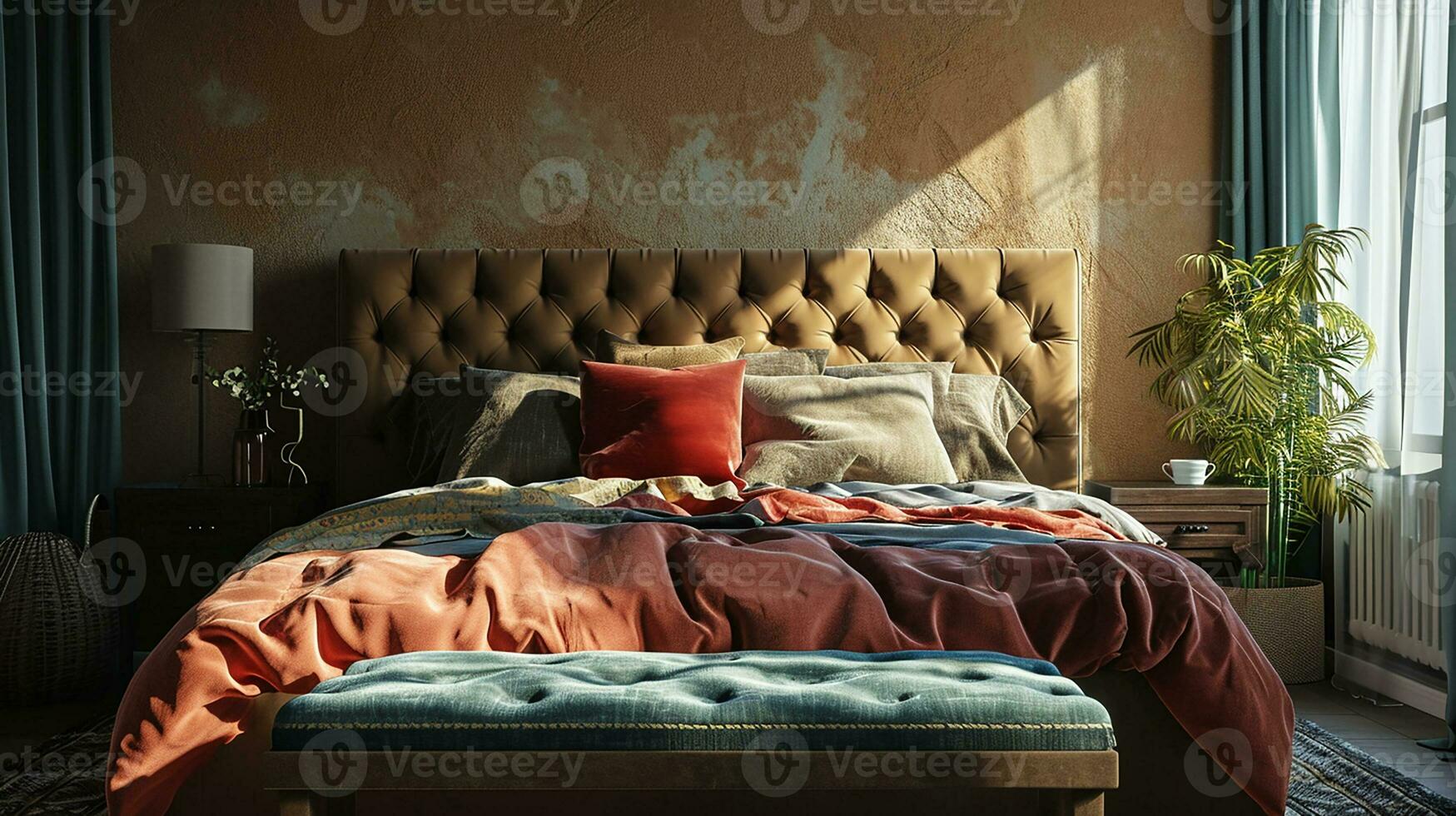 AI generated Bedroom interior design minimal aesthetic 3d rendered photo