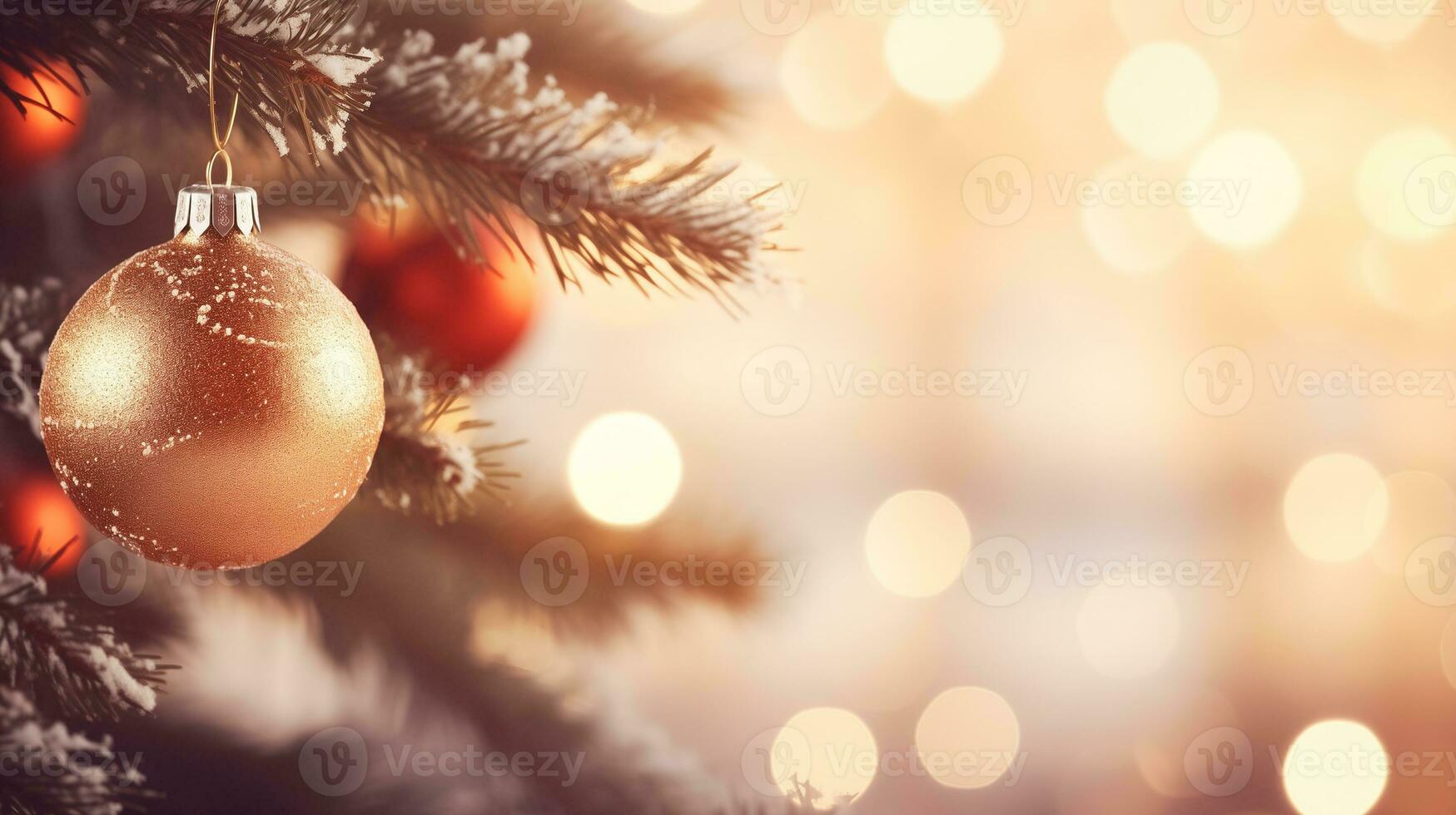 AI generated christmas decorations on a tree with a golden ball photo