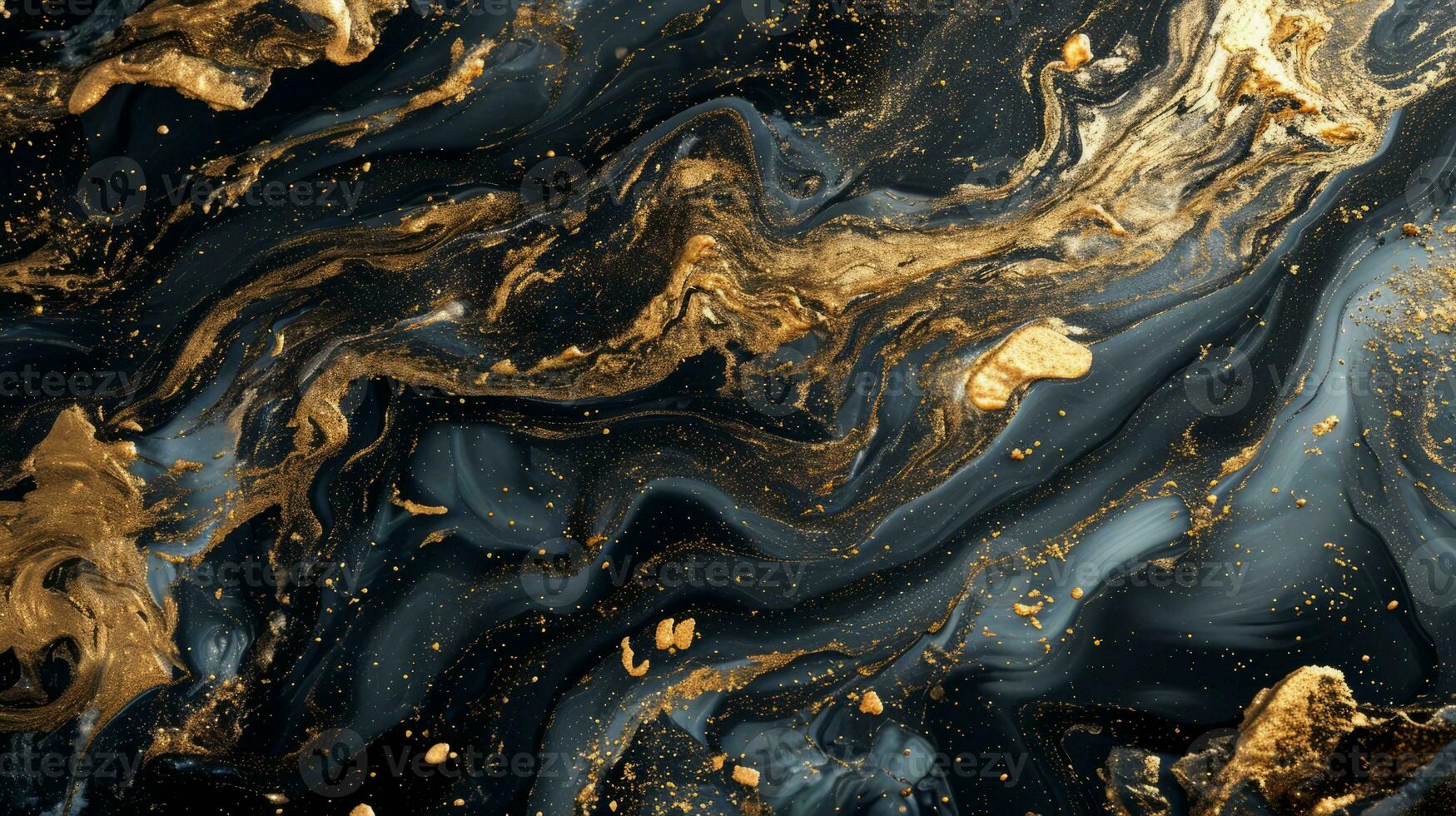 AI generated Black abstract background of marble liquid ink. Gold marbled texture. photo