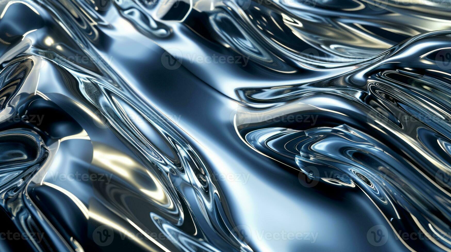 AI generated Metallic abstract wavy liquid background with waves photo