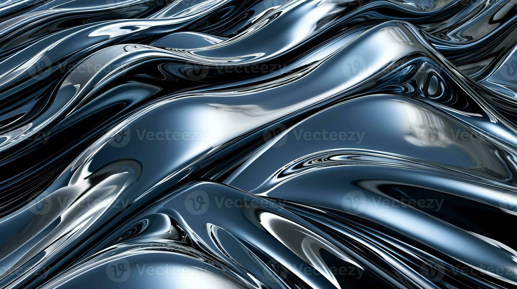 AI generated Liquid metal wave chrome hologram with waves photo