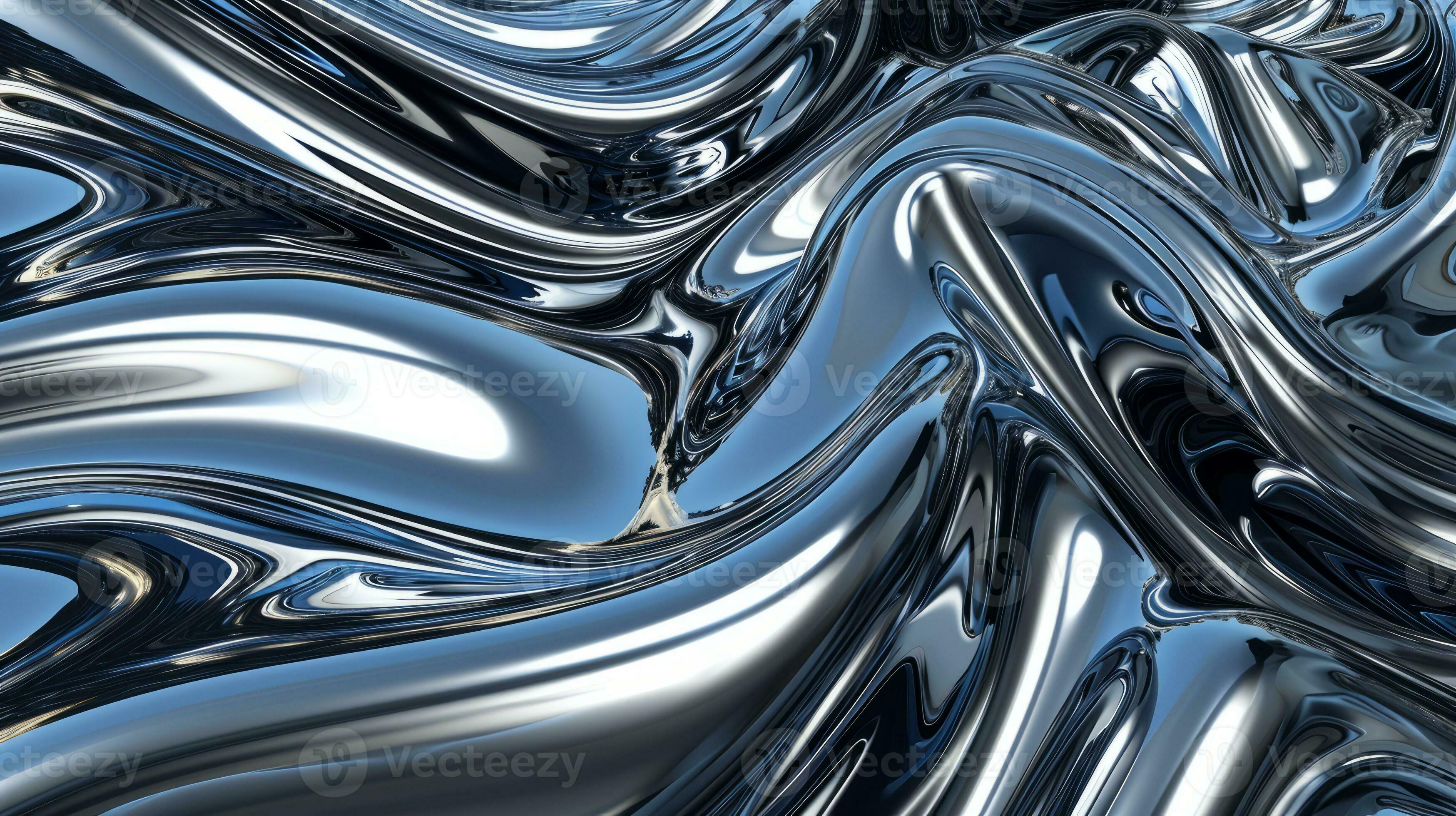 AI generated Metal chrome liquid background abstract texture with waves