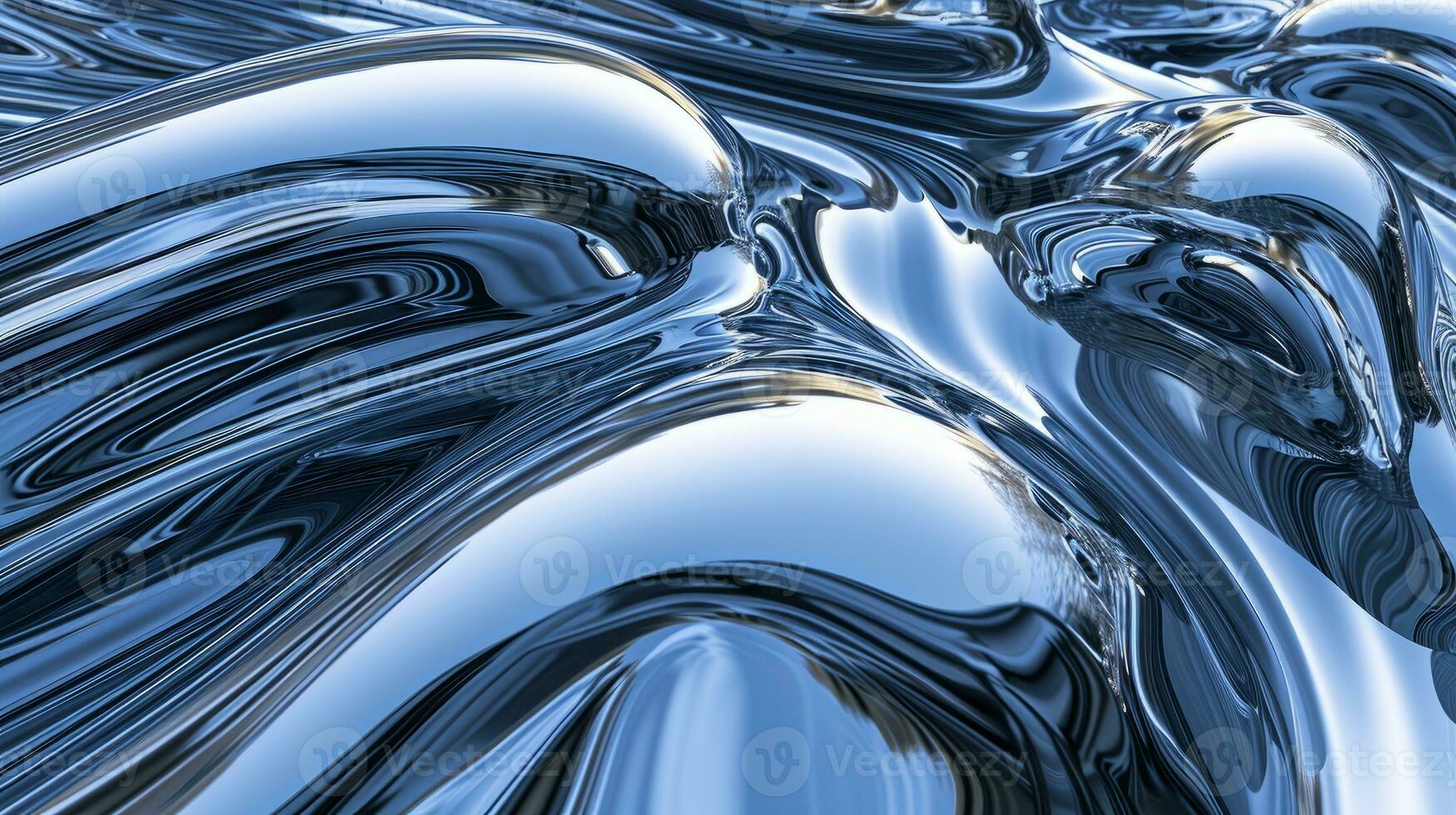 AI generated Liquid metal wave chrome hologram with waves photo