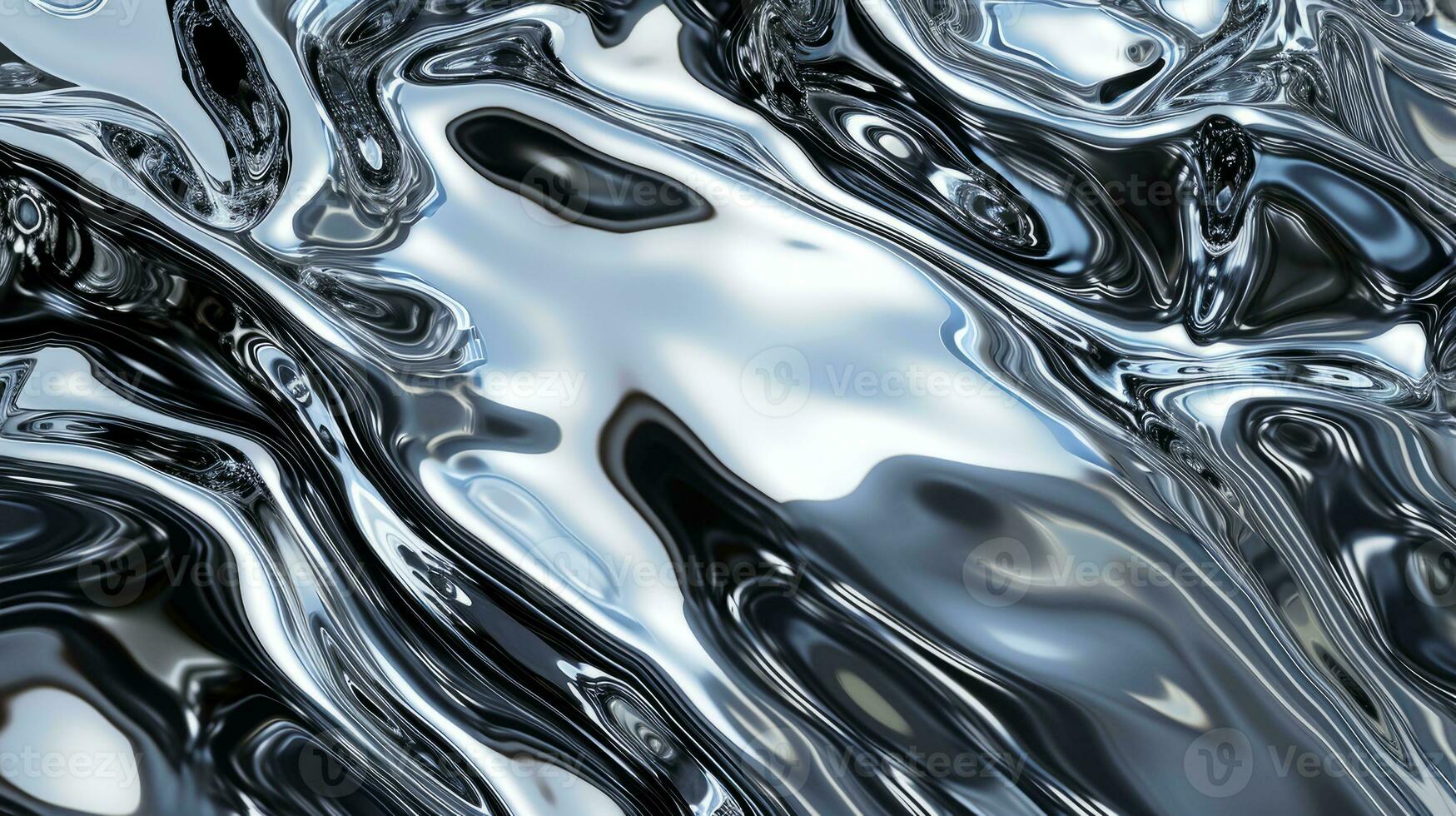 AI generated Liquid metal wave chrome hologram with waves photo