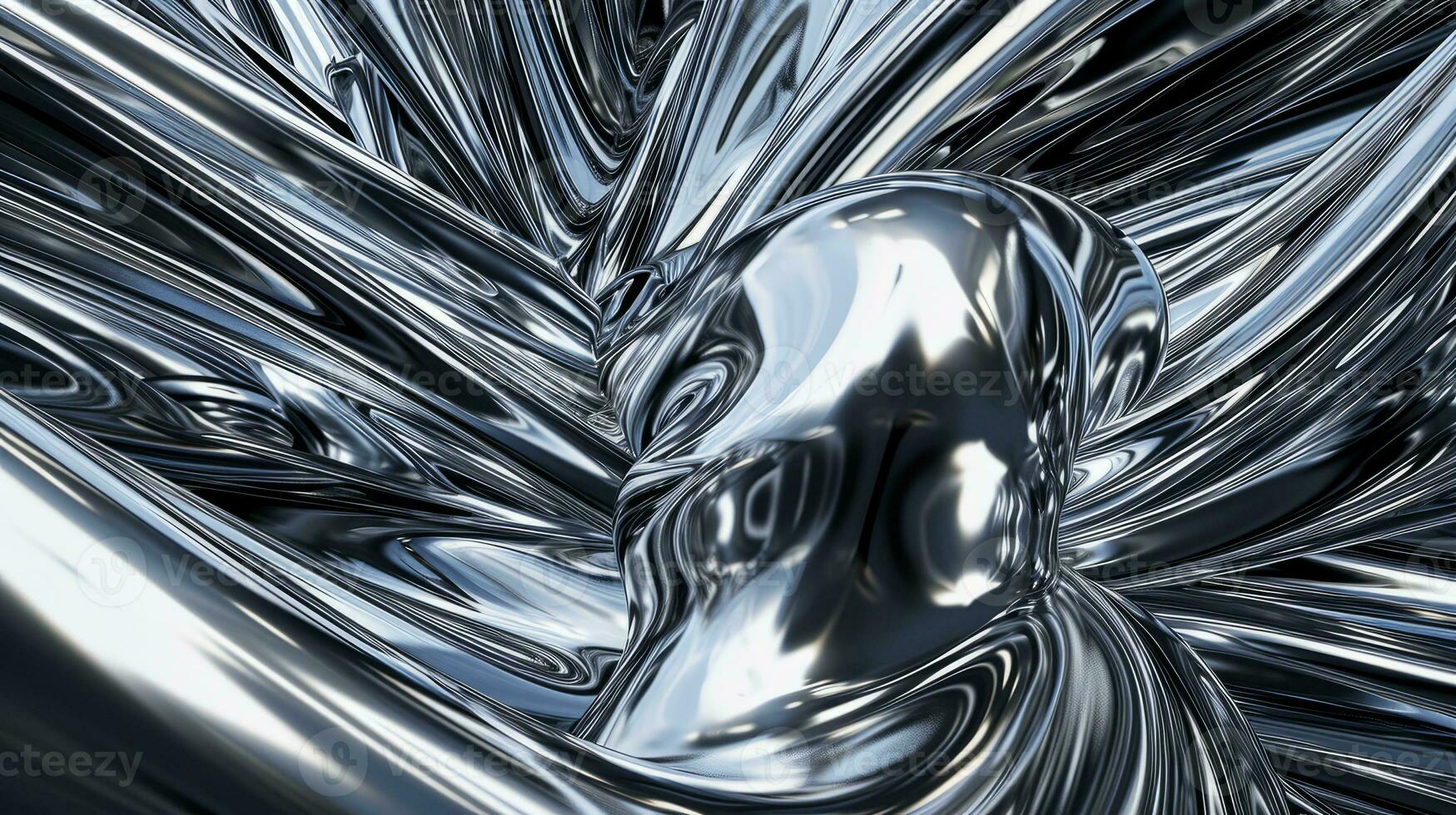 AI generated Close up texture of liquid shiny metal with waves photo