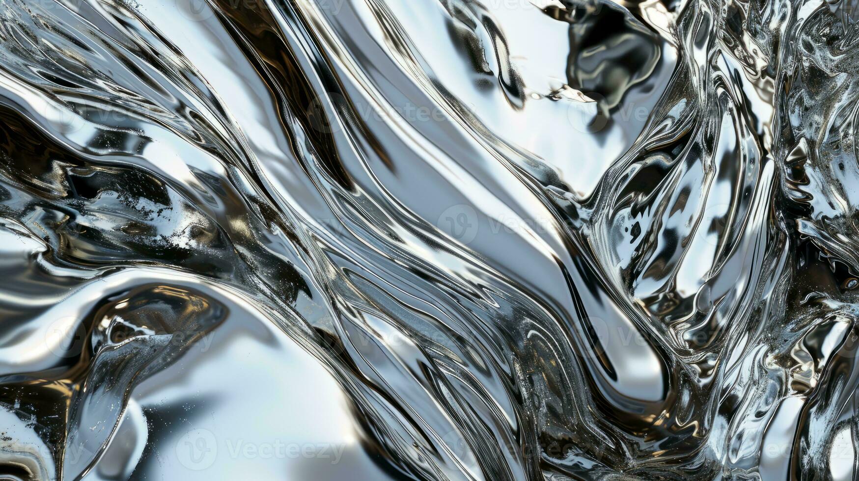 AI generated Liquid metal wave chrome hologram with waves photo