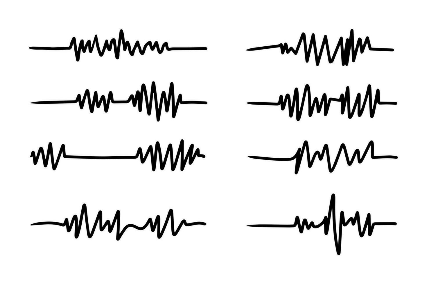 Doodle graphics of heartbeats, sound symbols and earthquakes. vector